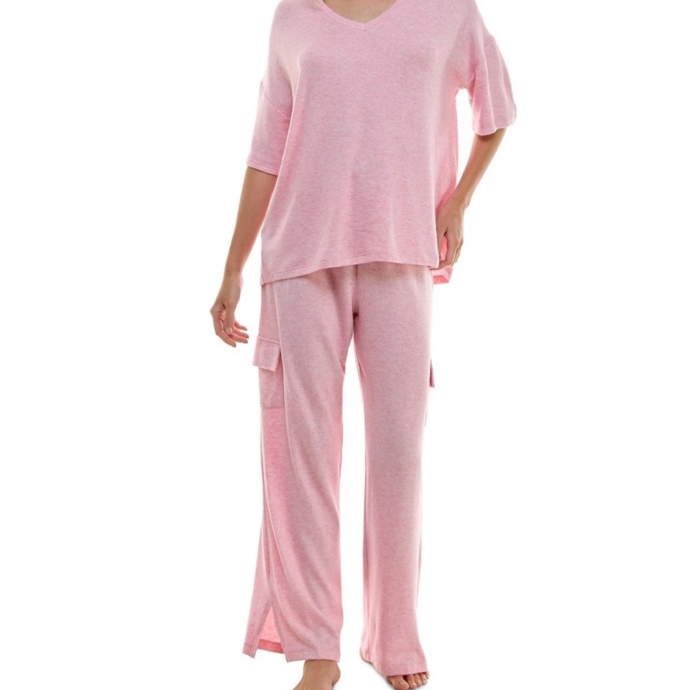 NEW Roudelain Womens 2pc M Loungewear Pajama Set Pink Cargo Pants‎ V-Neck Top
